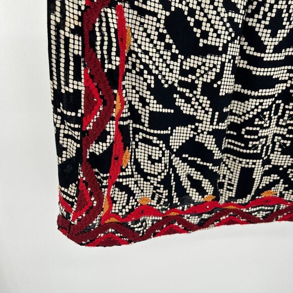 ANTHROPOLOGIE Floreat Abelia Black White Embroidered Fringe Boho Dress Large - Picture 7 of 10